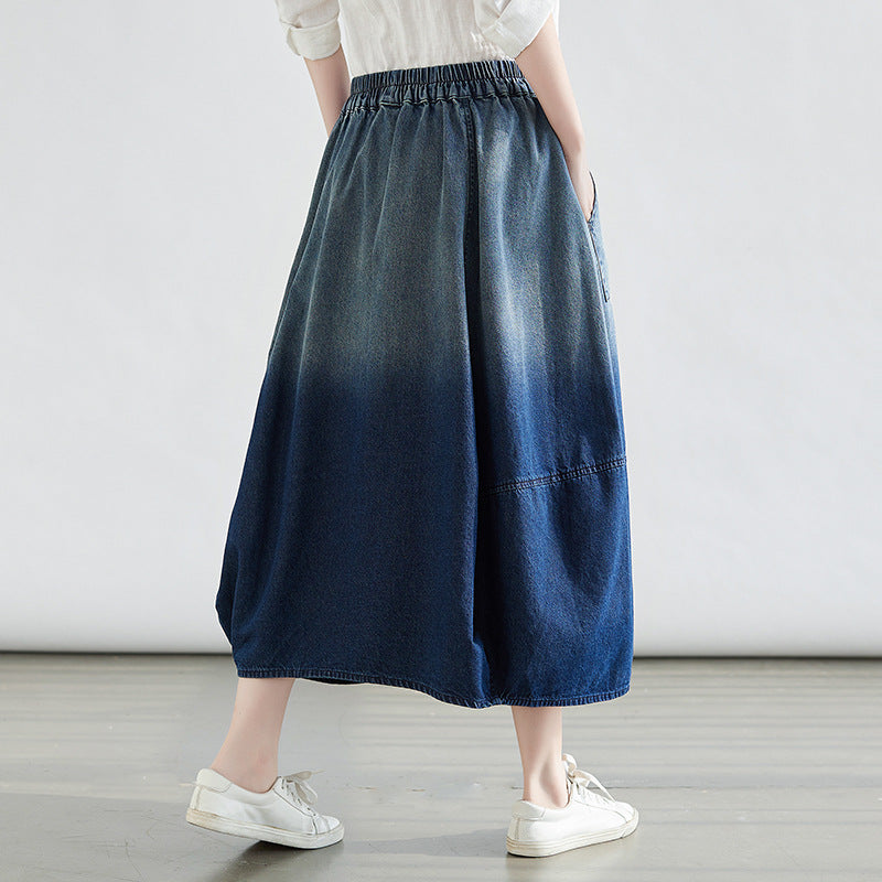 Washed A-Line Midi Skirt with Flared Hem