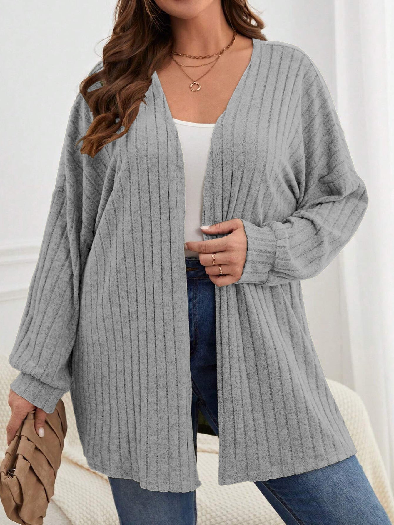 Ribbed Open Front Cardigan