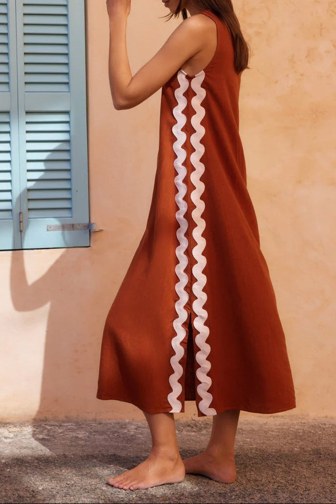 Women's Lace Patchwork Sleeveless Midi Dress Casual Solid