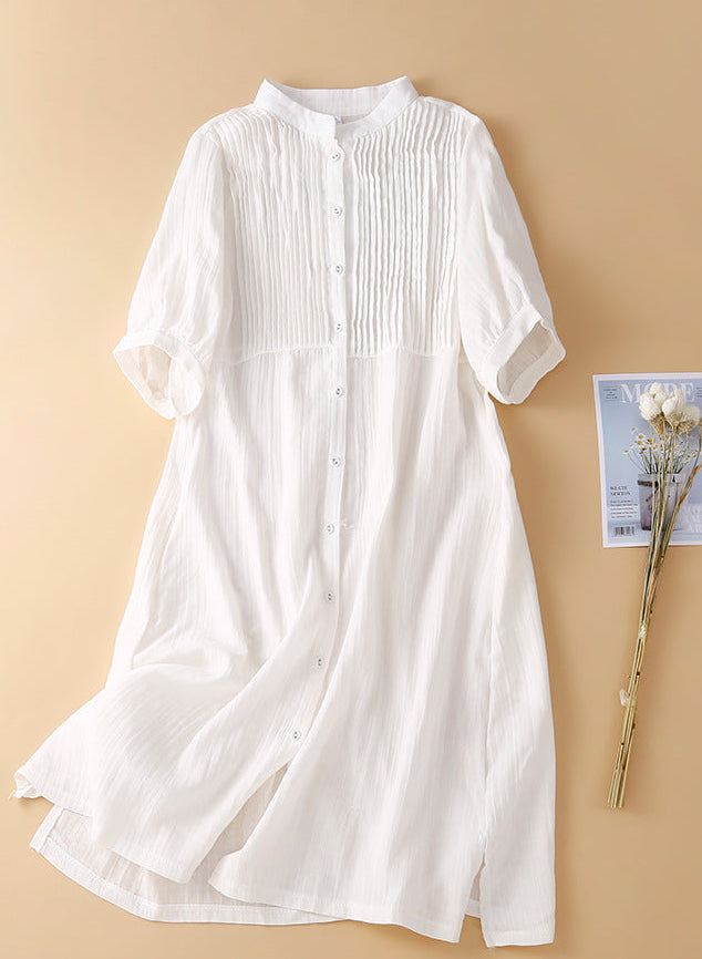Relaxed Vintage Pleated Shirt Dress