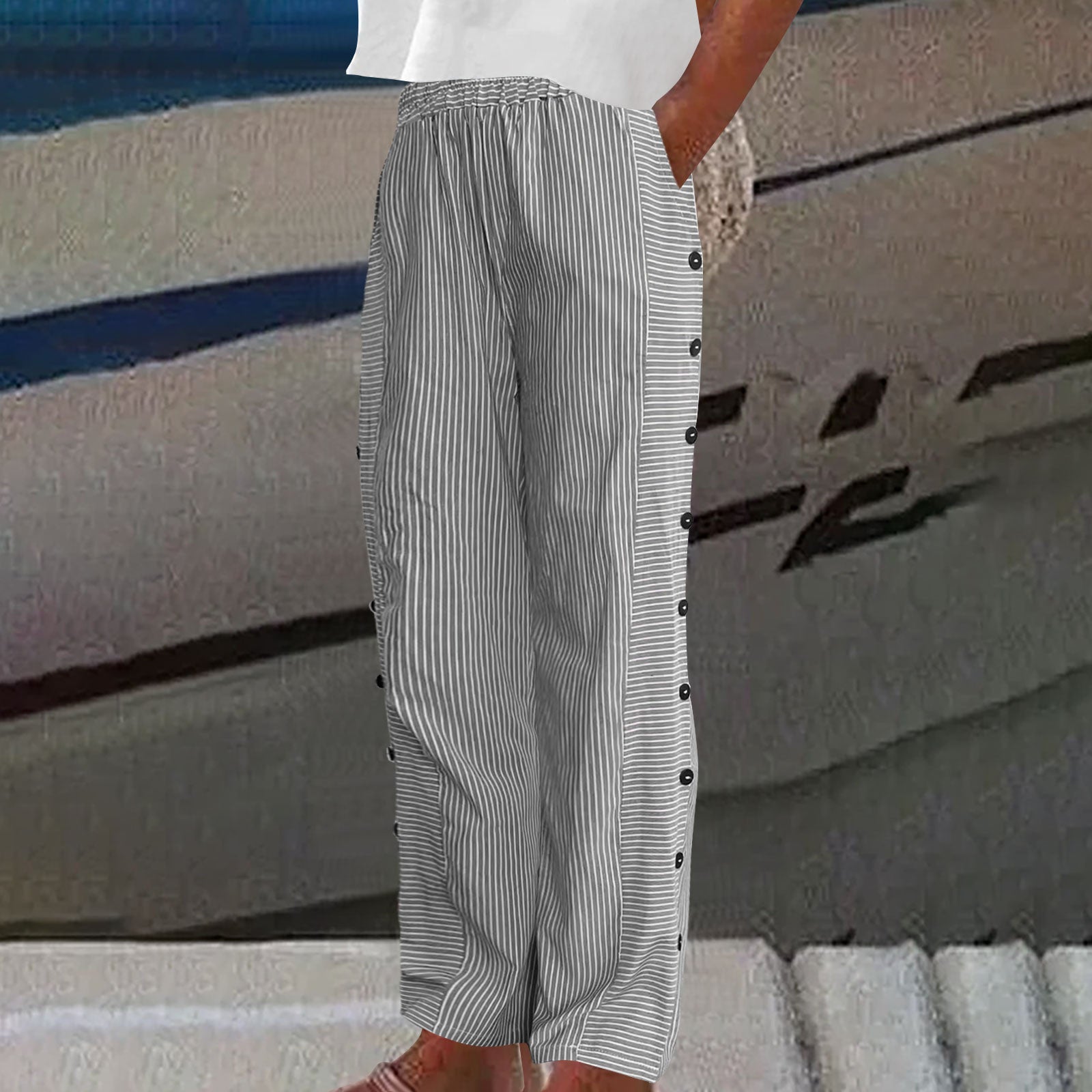 Striped Cotton Relaxed Fit Pants
