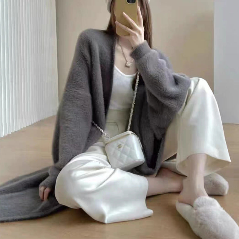 Long Fuzzy Knit Cardigan Sweater