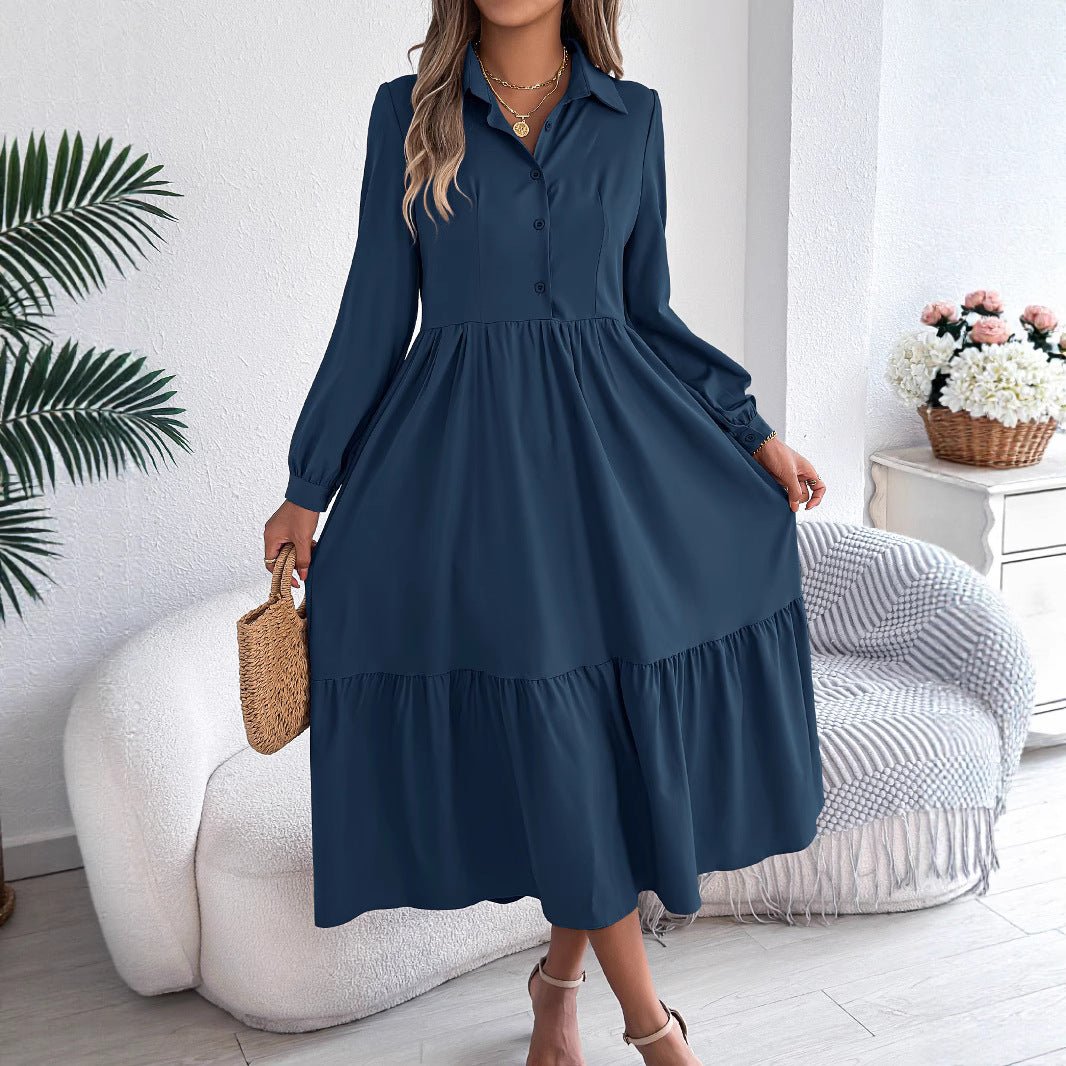 Button-Down Long Sleeve Tiered Dress