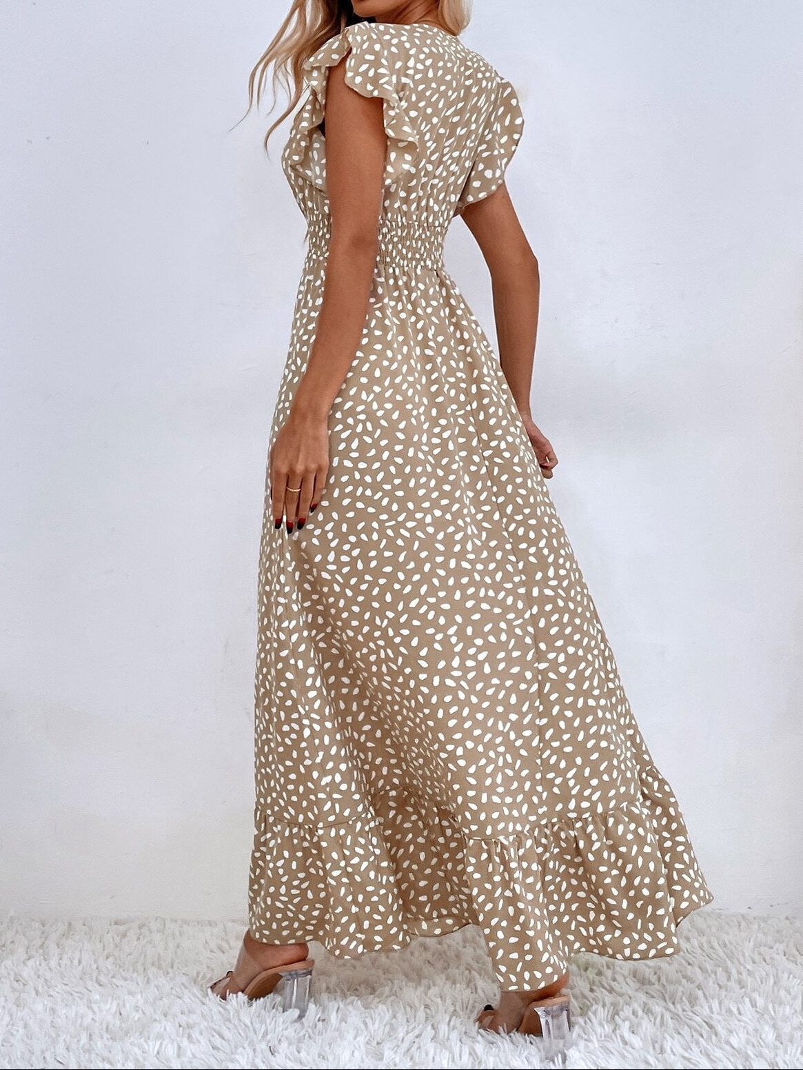 V-Neck Ruffle Waist Maxi Dress