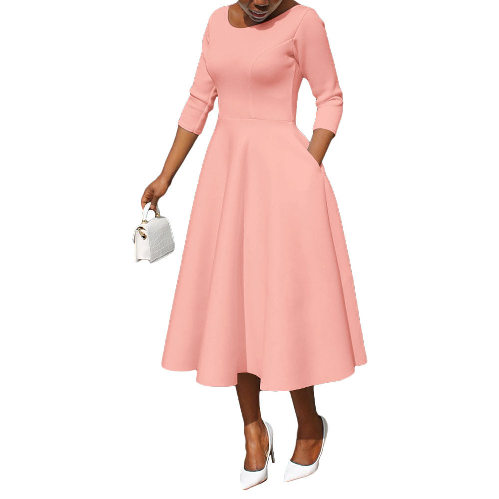Solid U-Neck Pocket Maxi Dress