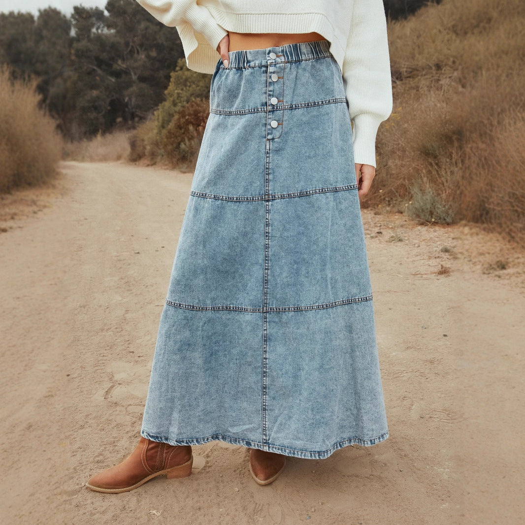 Button-Down Denim Maxi Skirt