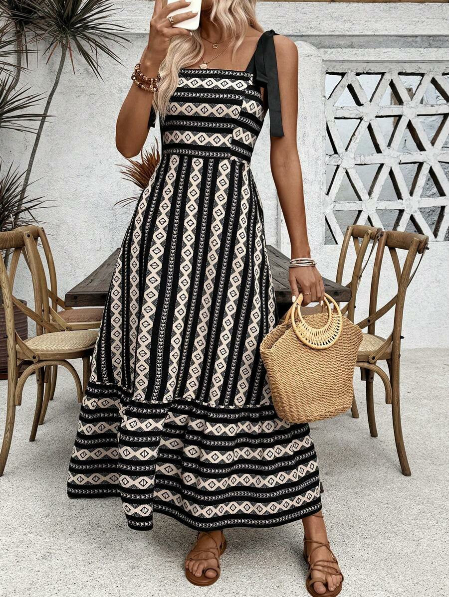 Bohemian Print Strappy Maxi Dress