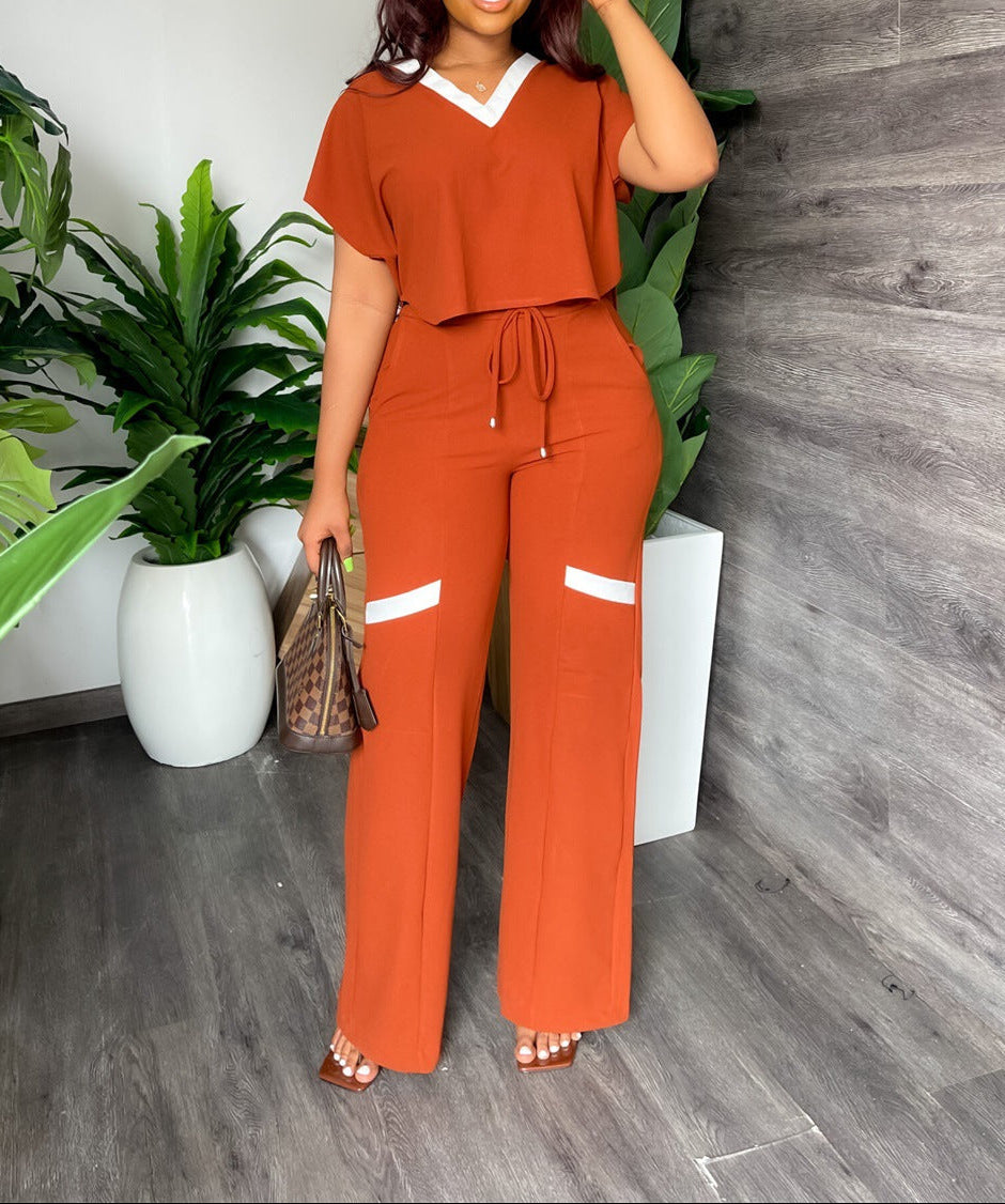 Casual Short Sleeve Top and Pants Set