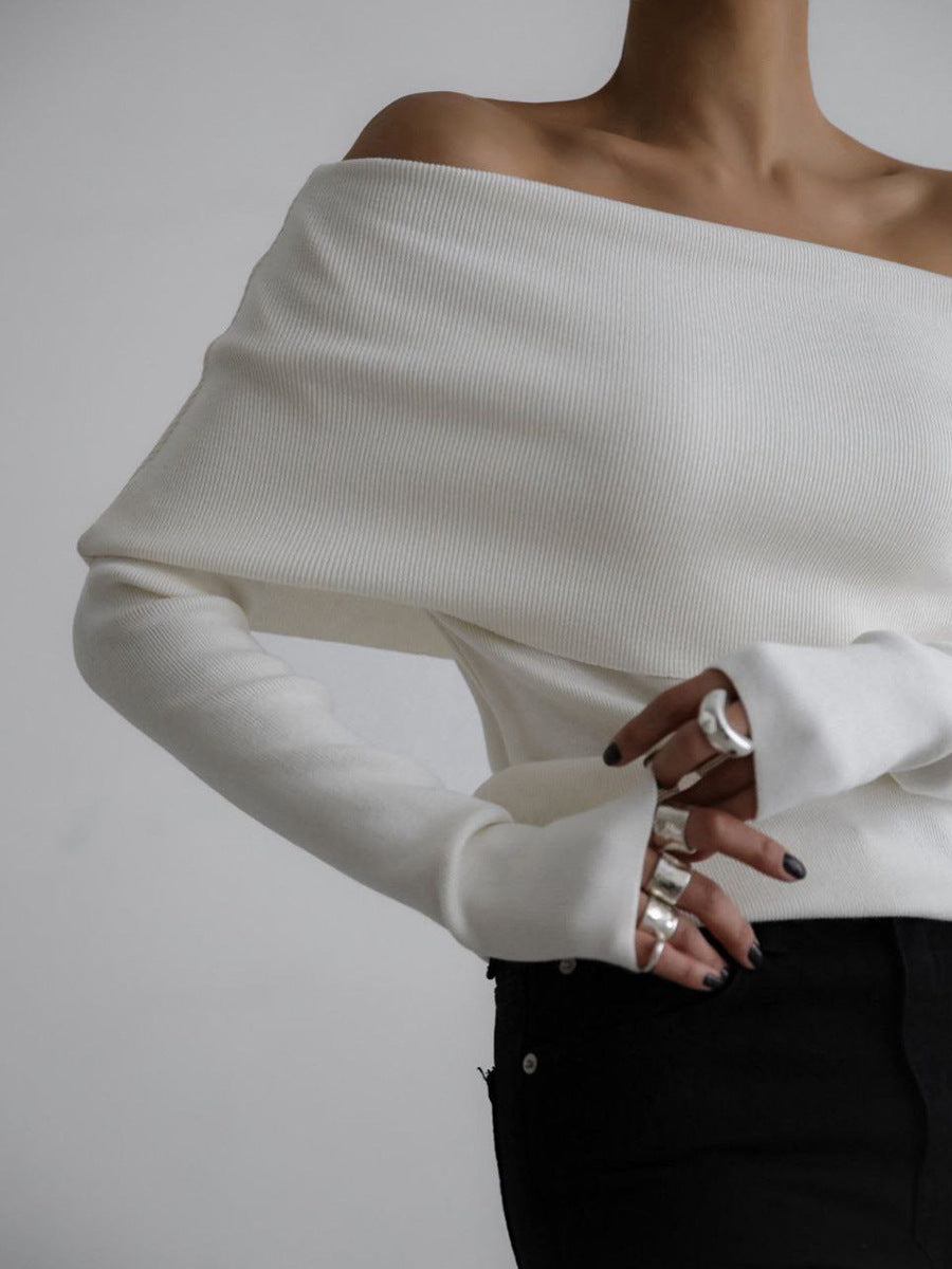 Off Shoulder Knit Sweater Sexy Slim Fit Top Women