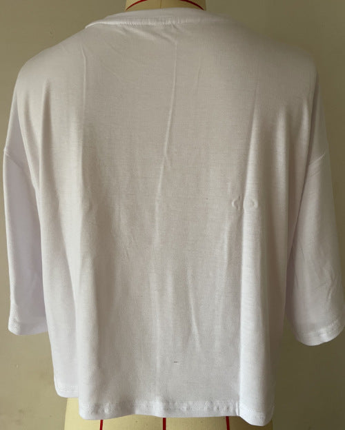 Women's Loose Cropped T-Shirt Casual Solid Short Sleeve Tee