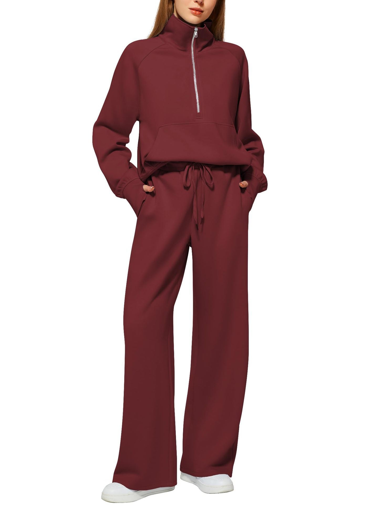 Oversized Half Zip Sweatshirt and Wide Leg Pants Set