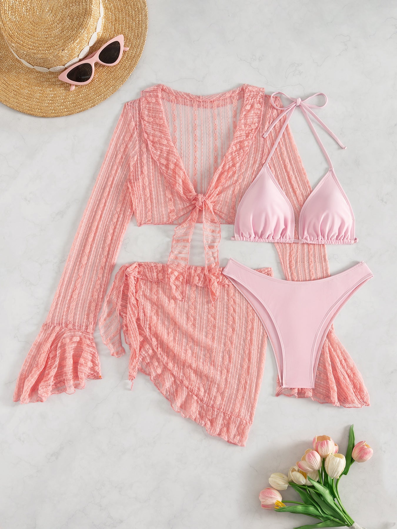 Sheer Mesh Long Sleeve Swim Set