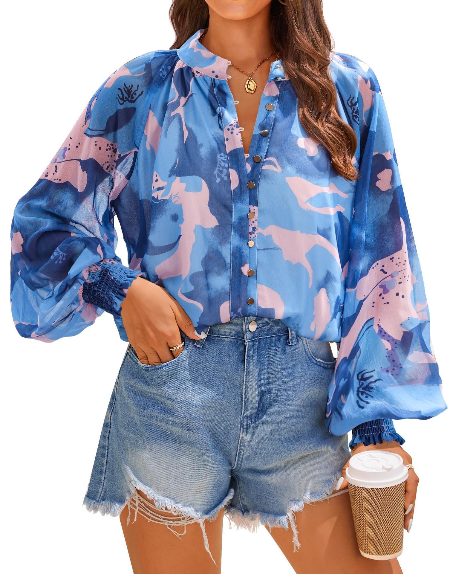 Floral Printed Button-Up Blouse