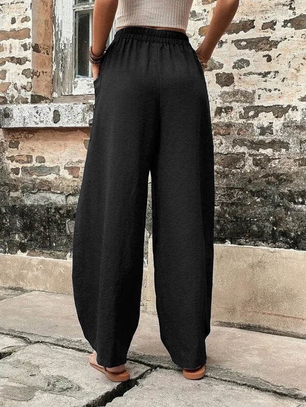High-Waist Tapered Elastic Waist Pants