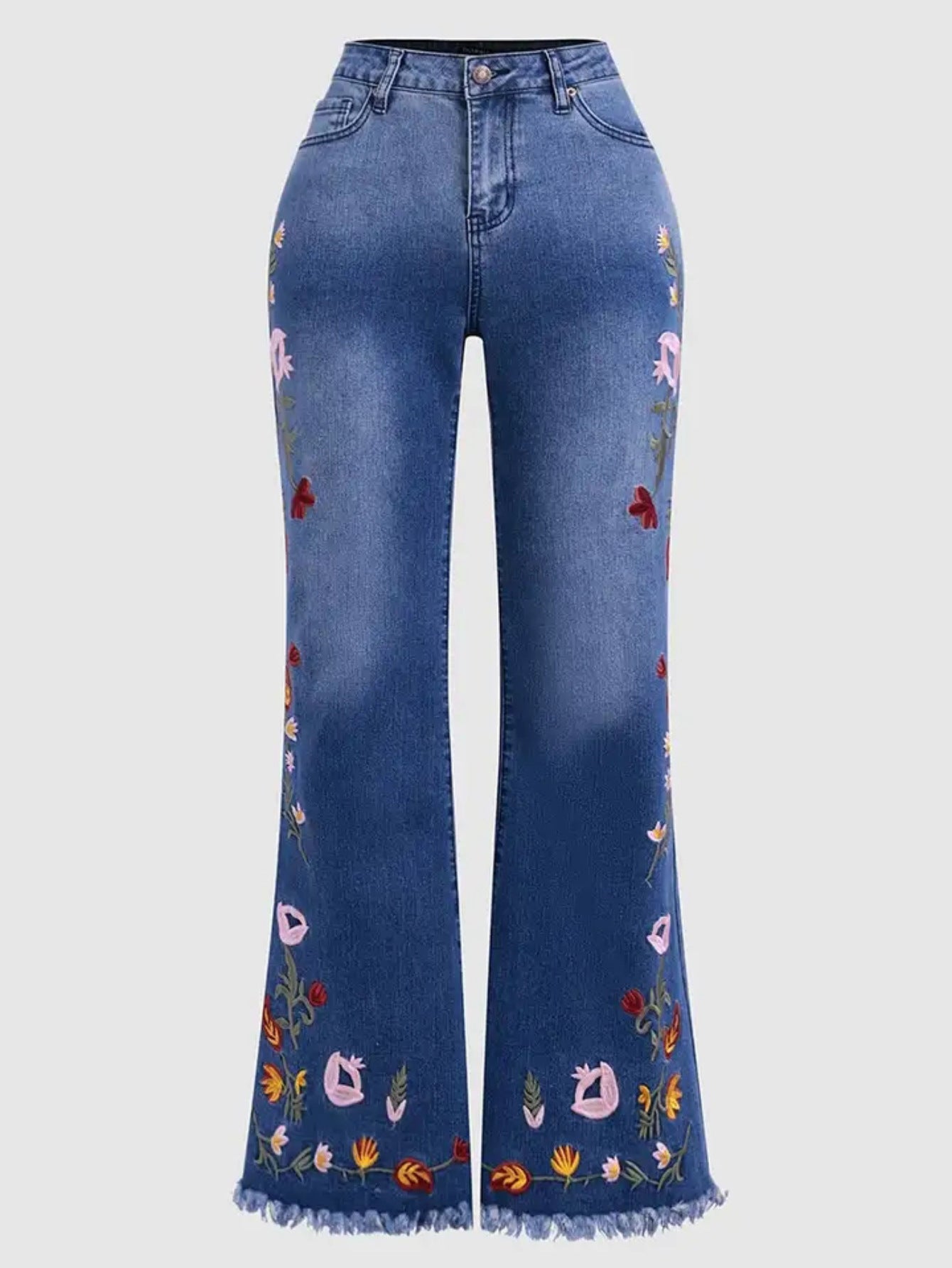 High-Stretch Embroidered Flare Jeans