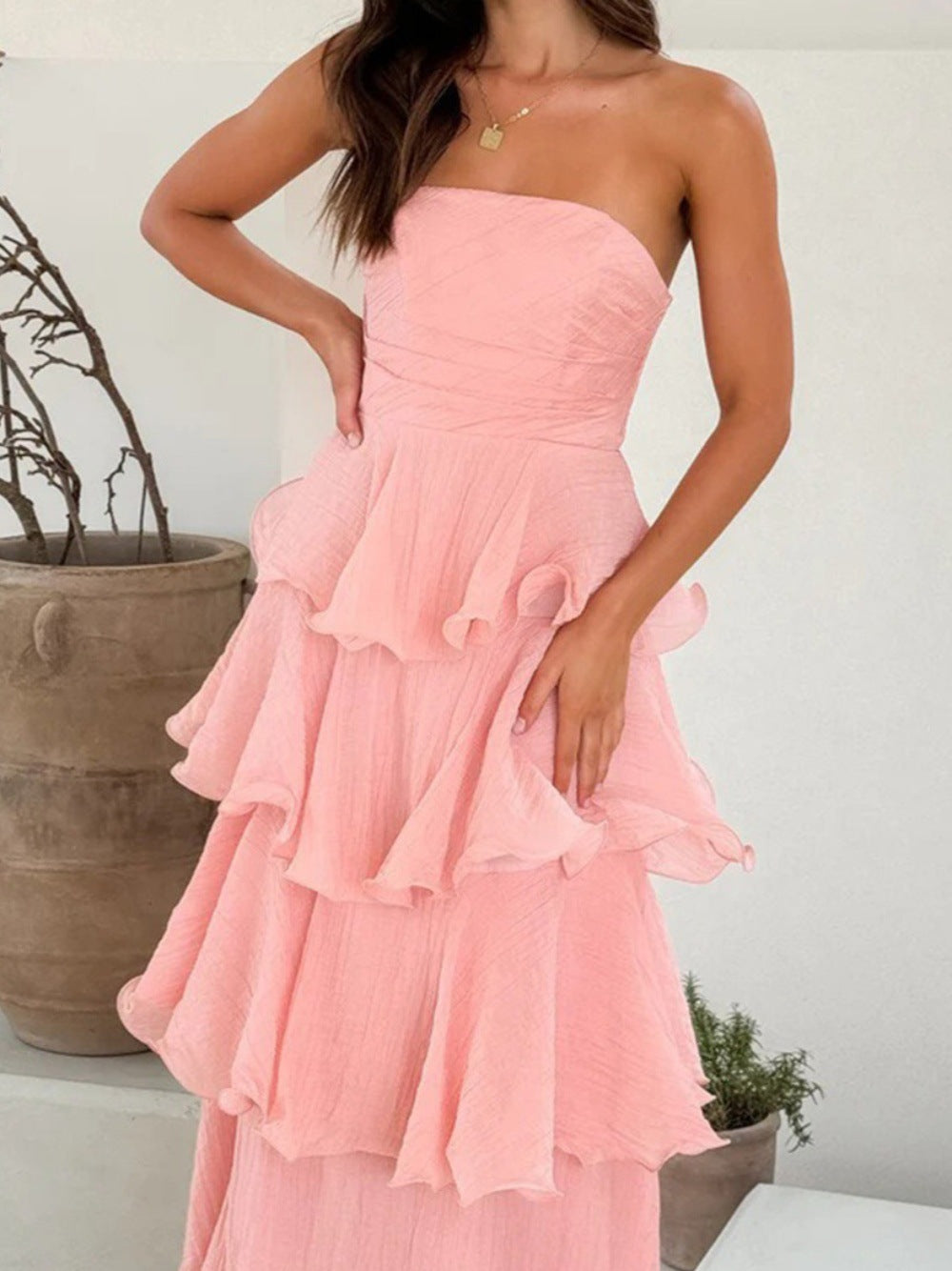 Strapless Backless Tiered Dress