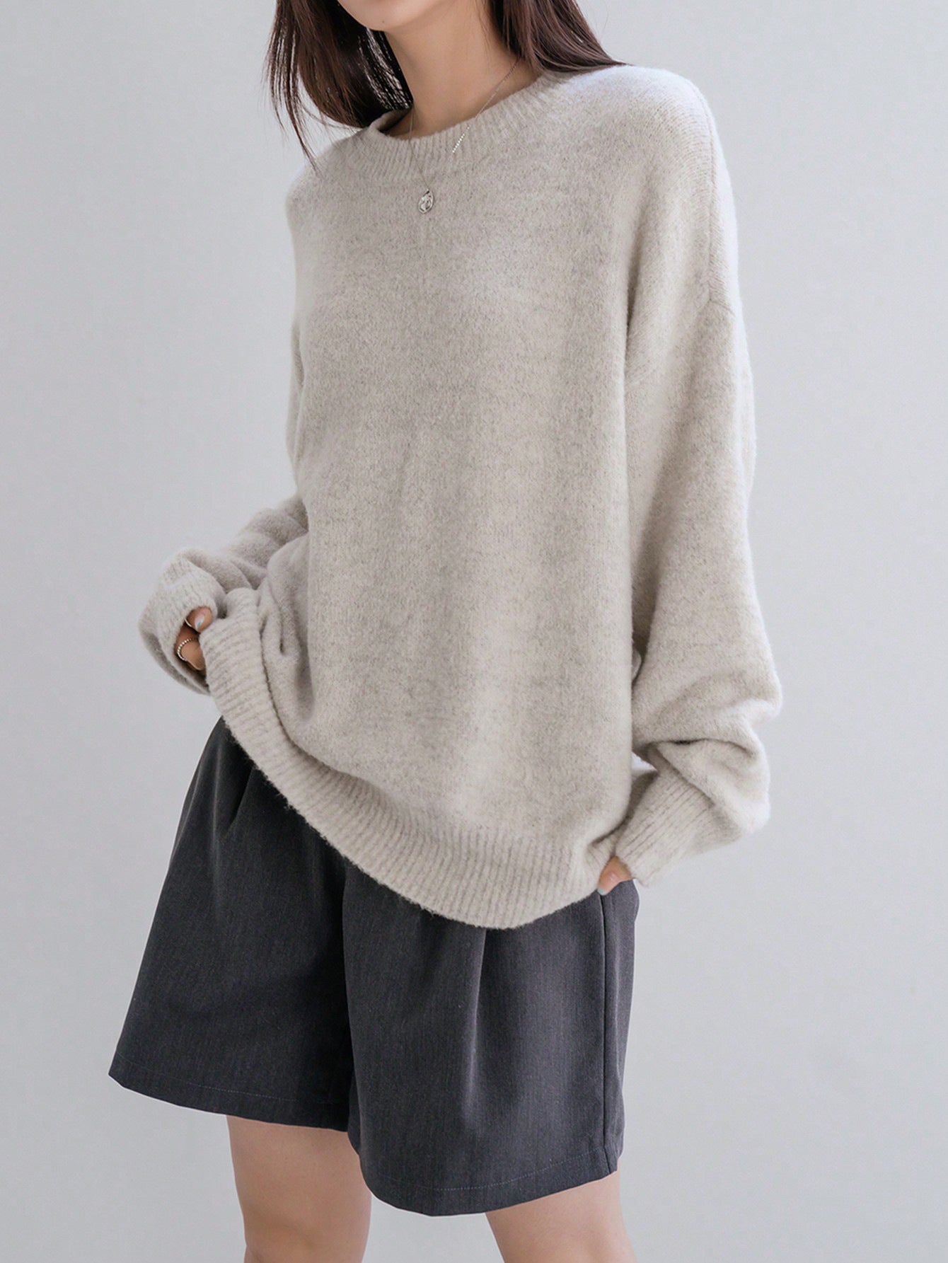 Relaxed Fit Crewneck Knit Sweater