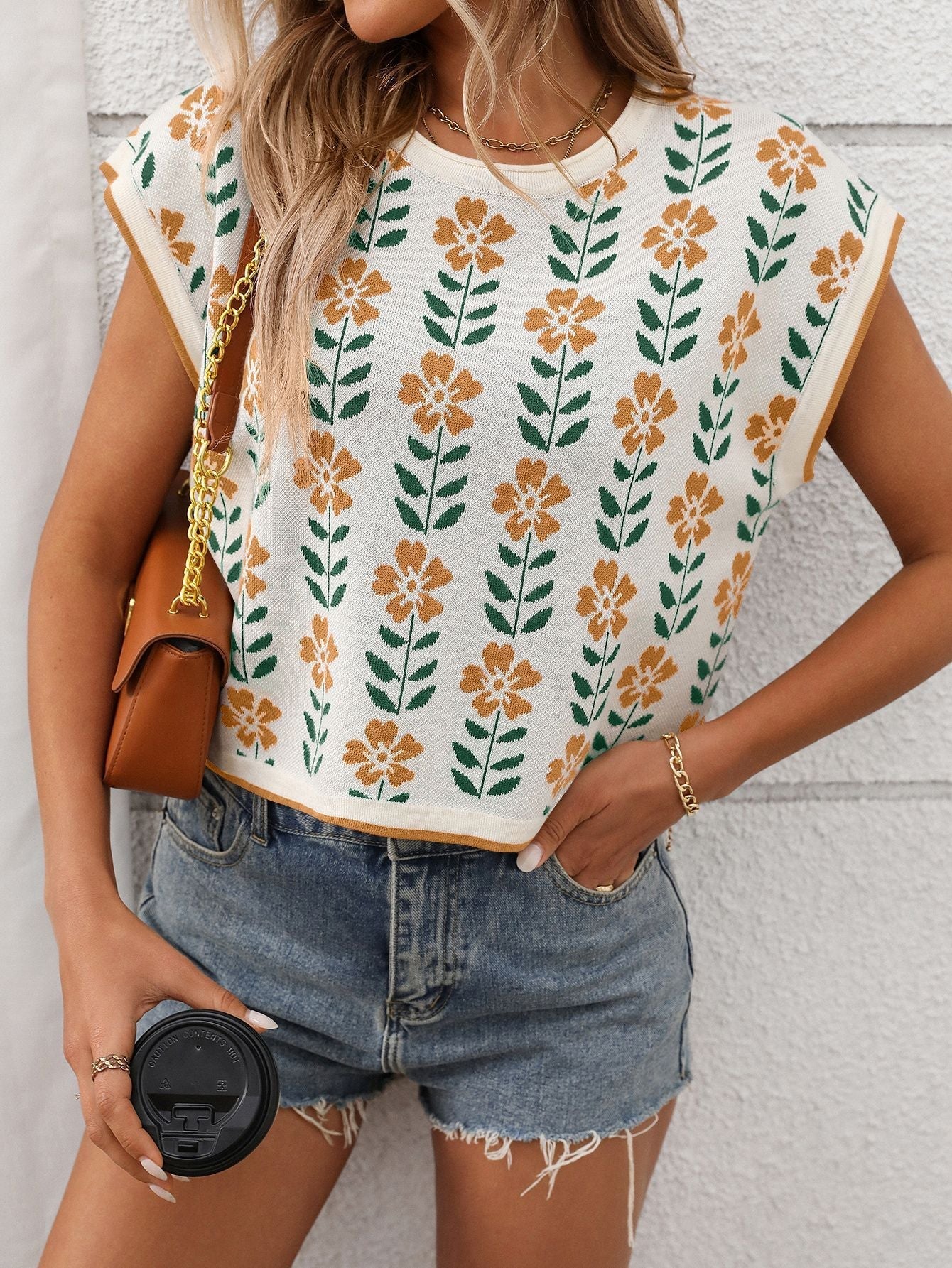 Women's Floral Knit Crop Top
