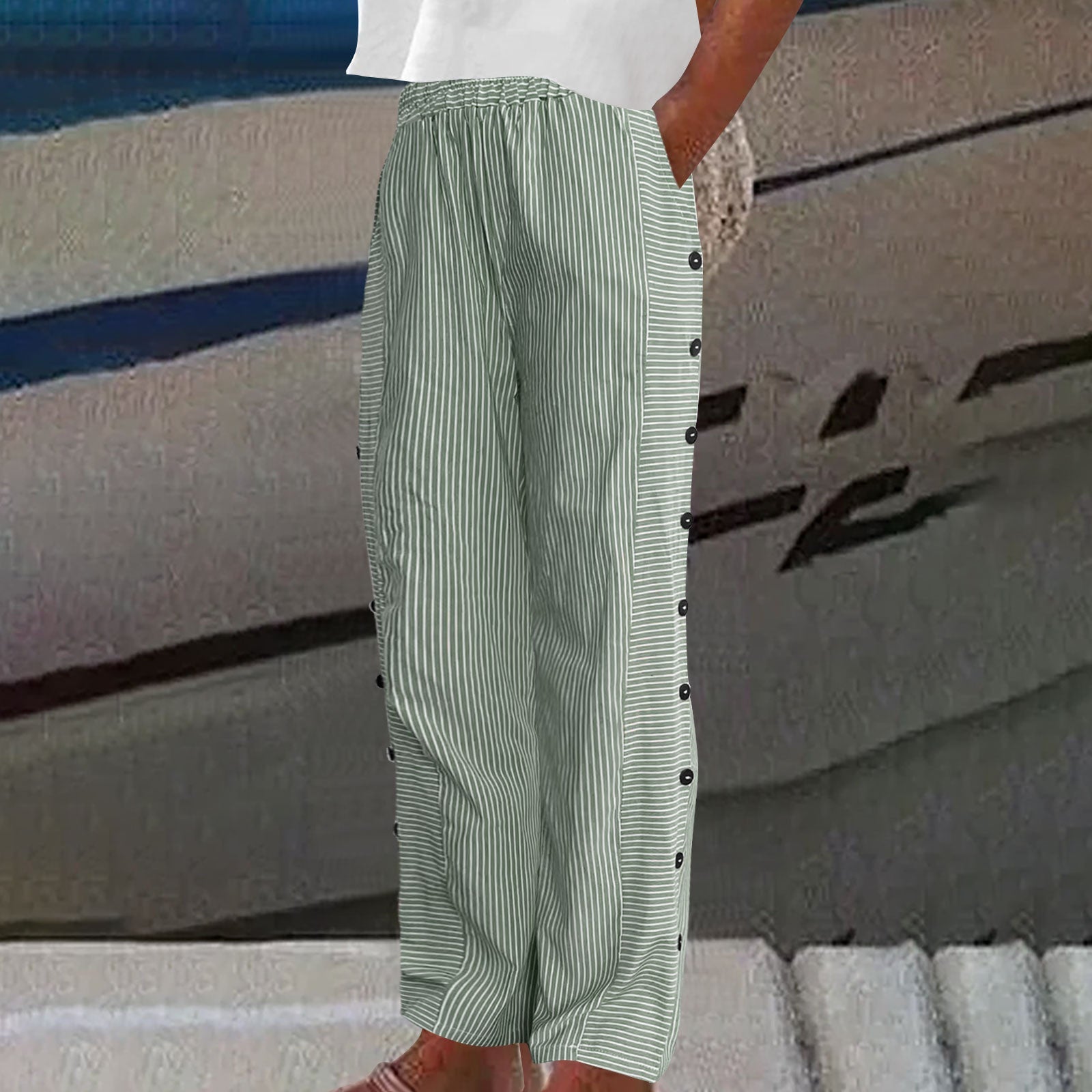 Striped Cotton Relaxed Fit Pants
