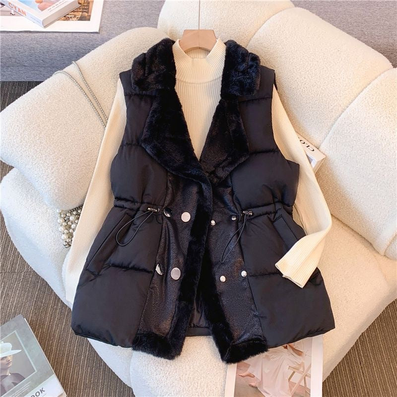 Plus Size Double-Breasted Faux Fur Vest
