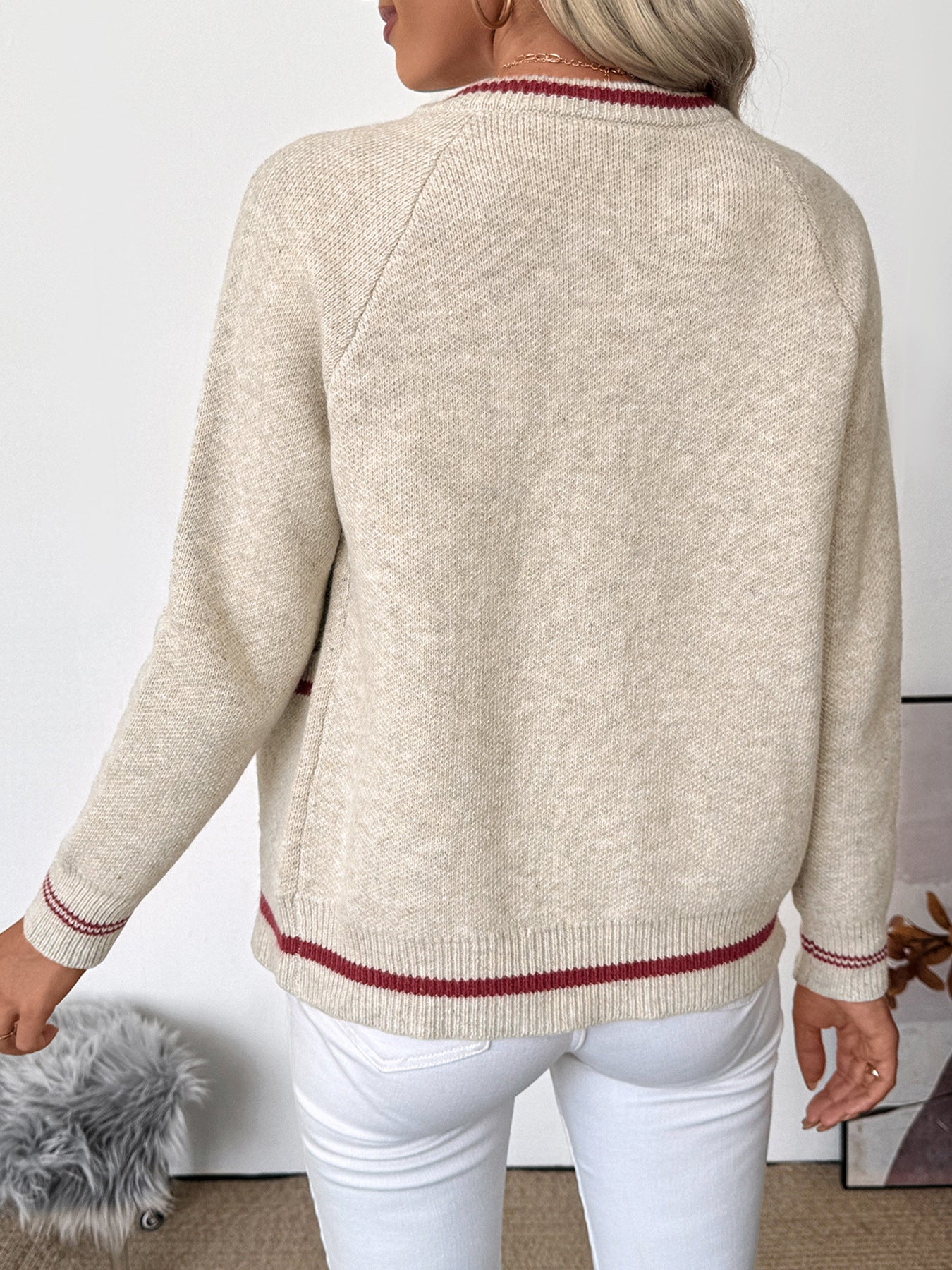 Women Color Block Zip Fleece Cardigan Sweater Jacket