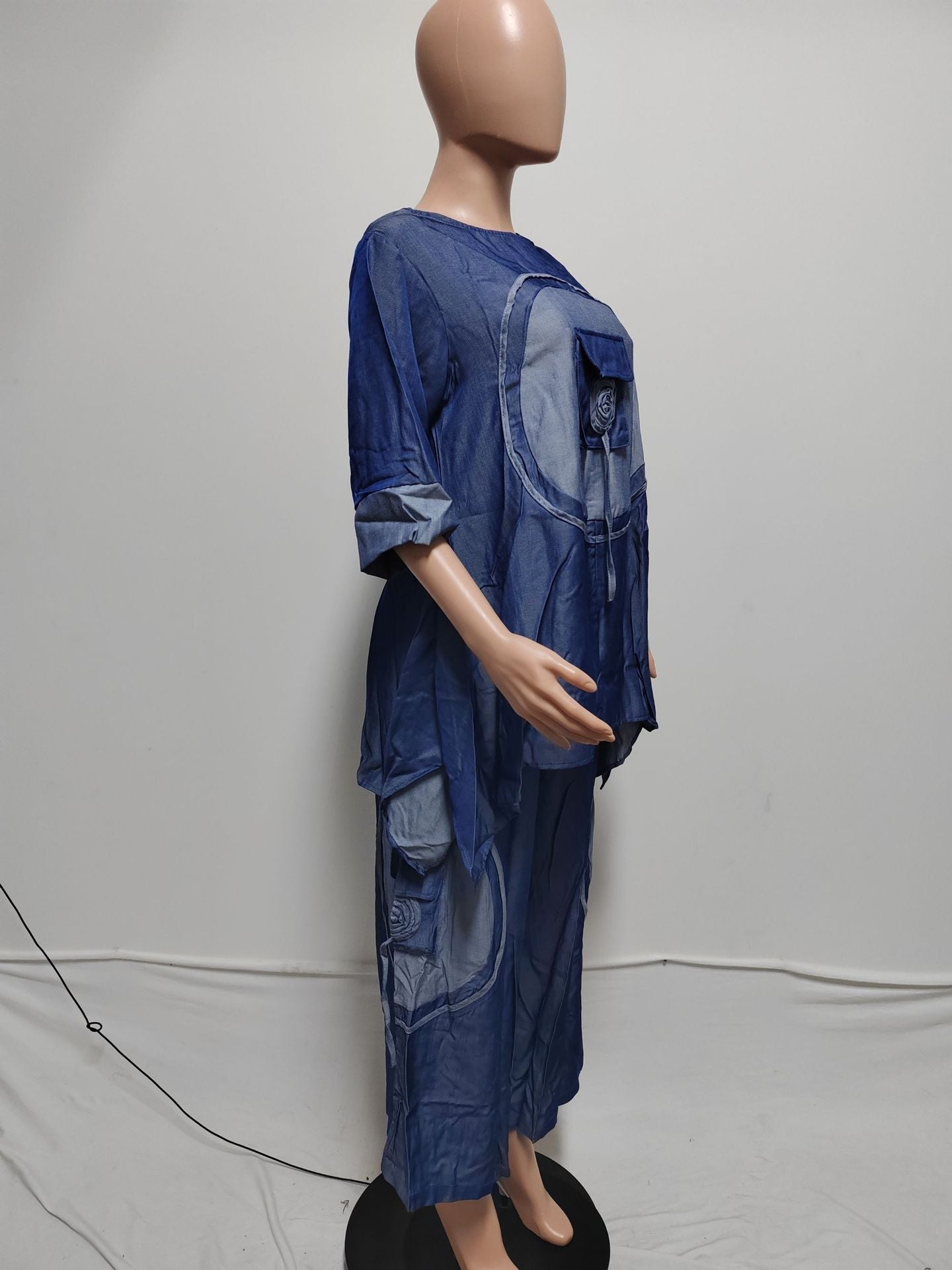 Faux Denim Pocket Two-Piece Set