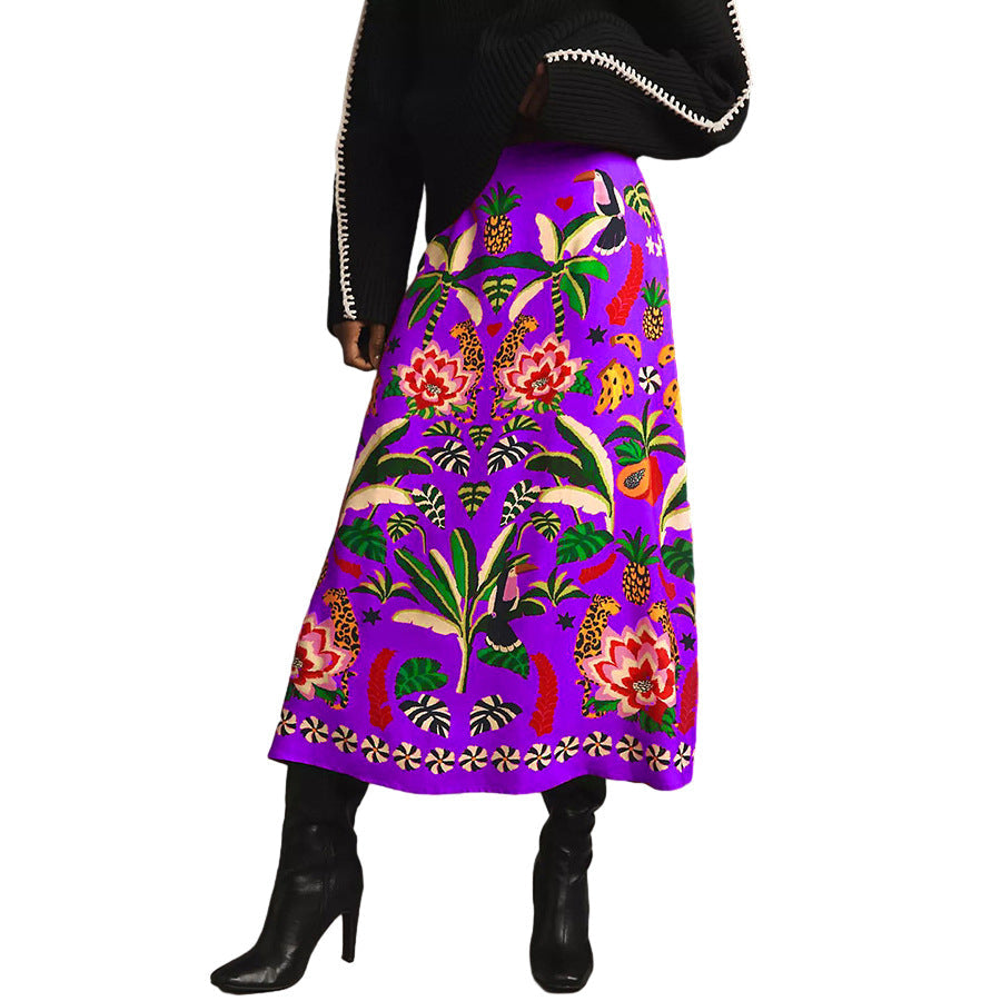 Tropical Print Vintage Midi Skirt
