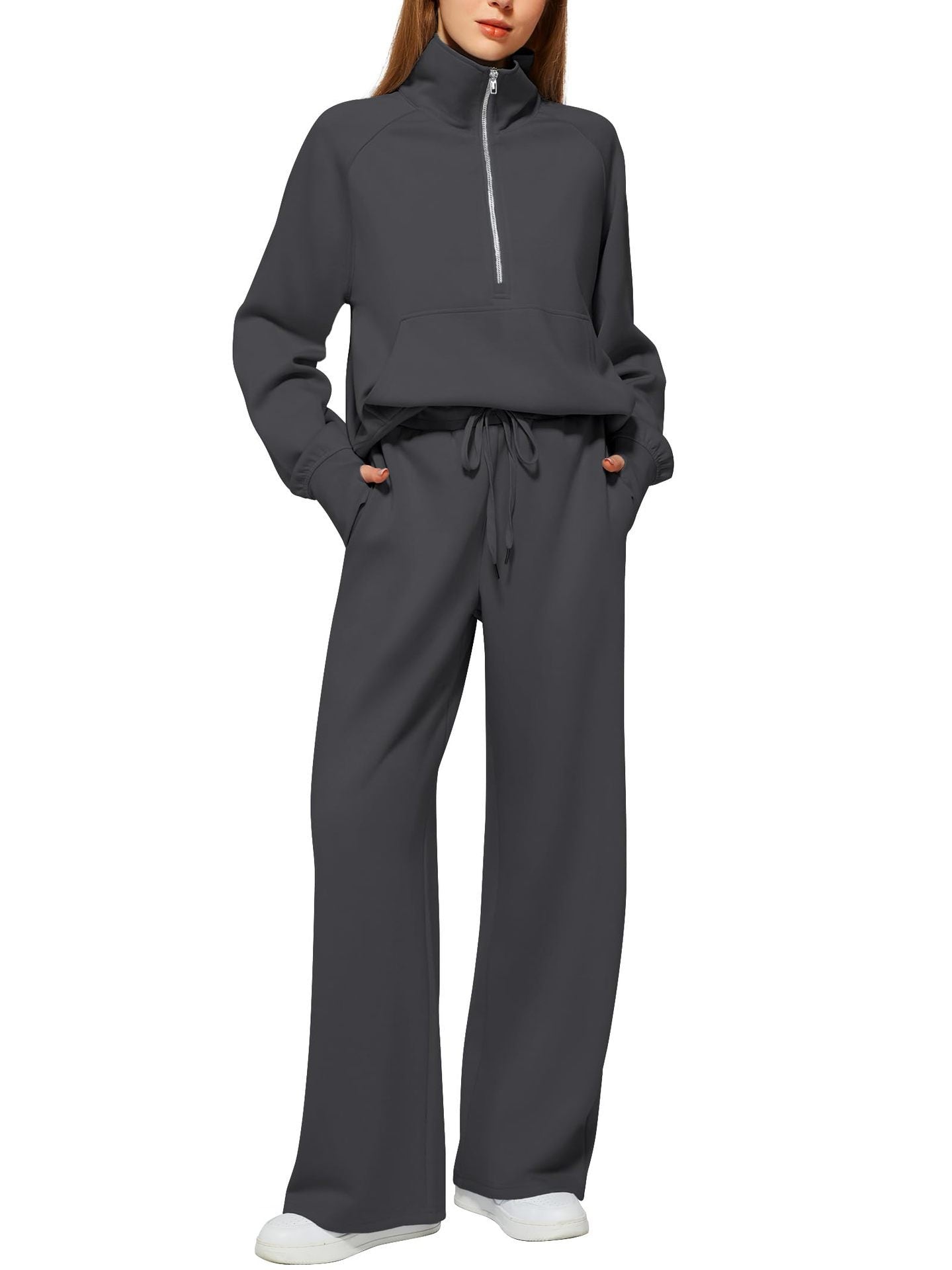 Oversized Half Zip Sweatshirt and Wide Leg Pants Set