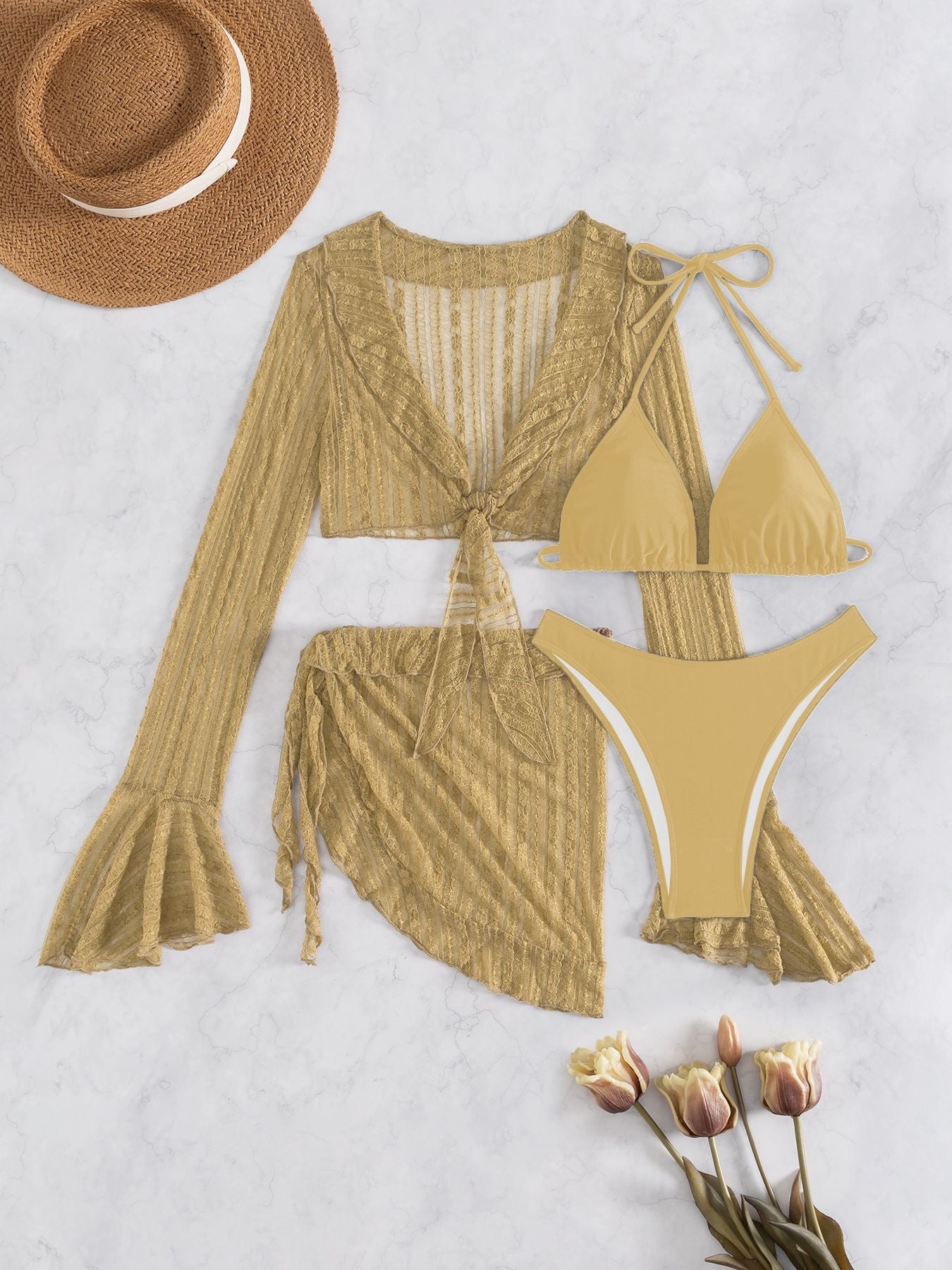 Sheer Mesh Long Sleeve Swim Set