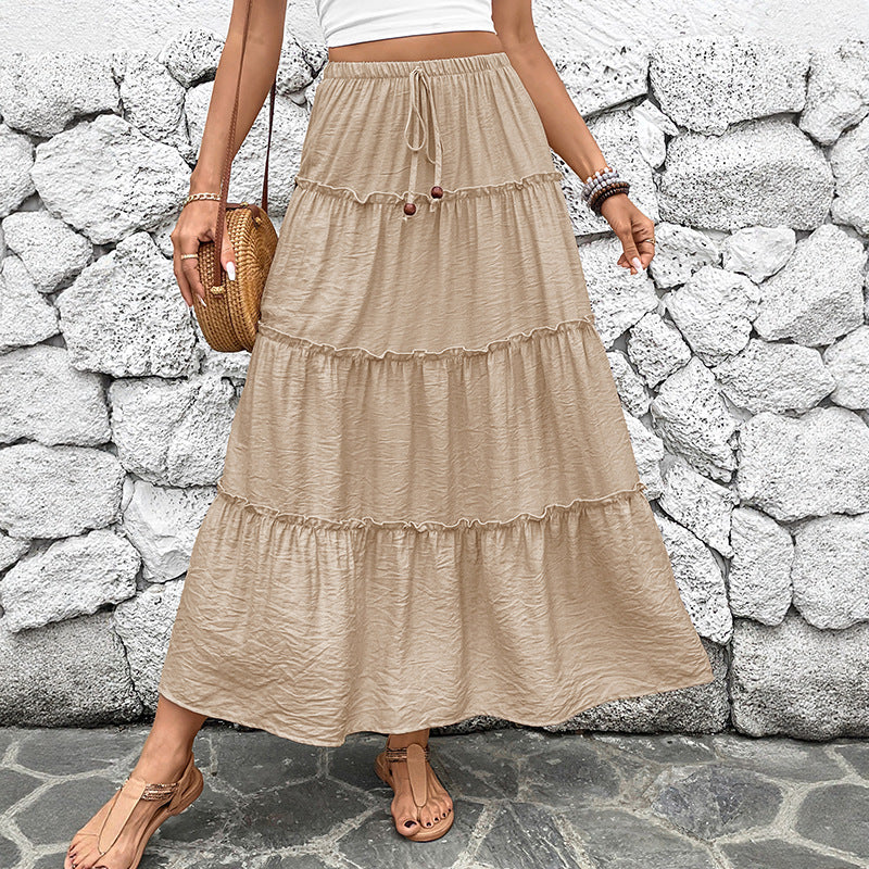 Tiered Drawstring Waist Maxi Skirt