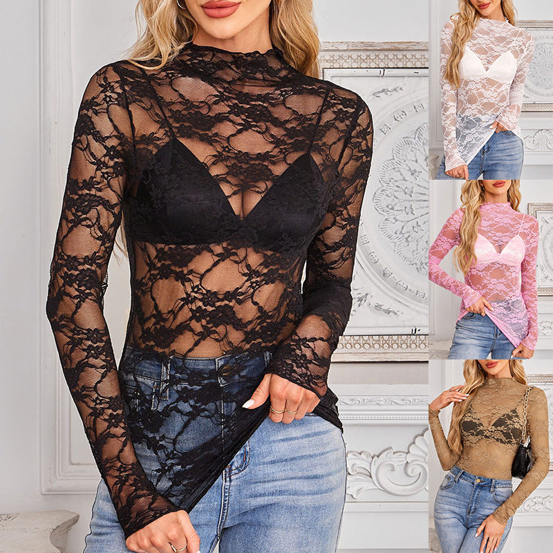 Sheer Lace Long Sleeve Top with Bralette