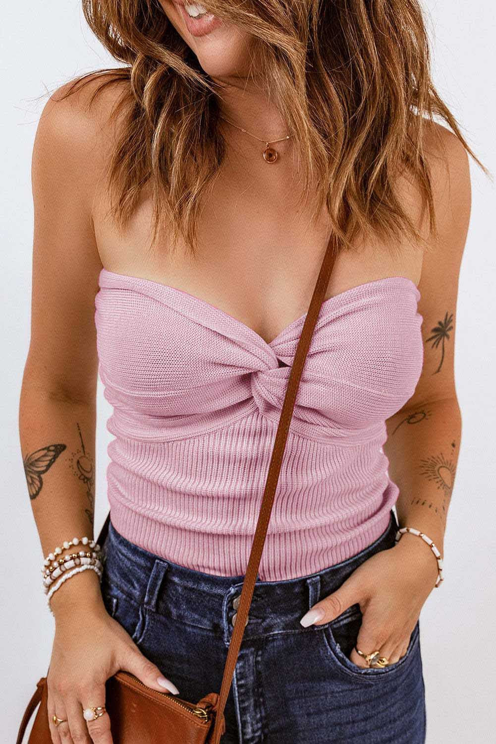 Strapless Knit Backless Fitted Top