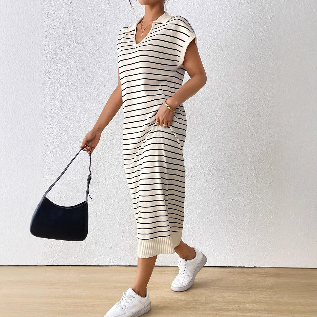 Striped V-Neck Casual Knit Dress