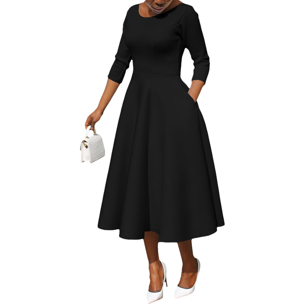 Solid U-Neck Pocket Maxi Dress