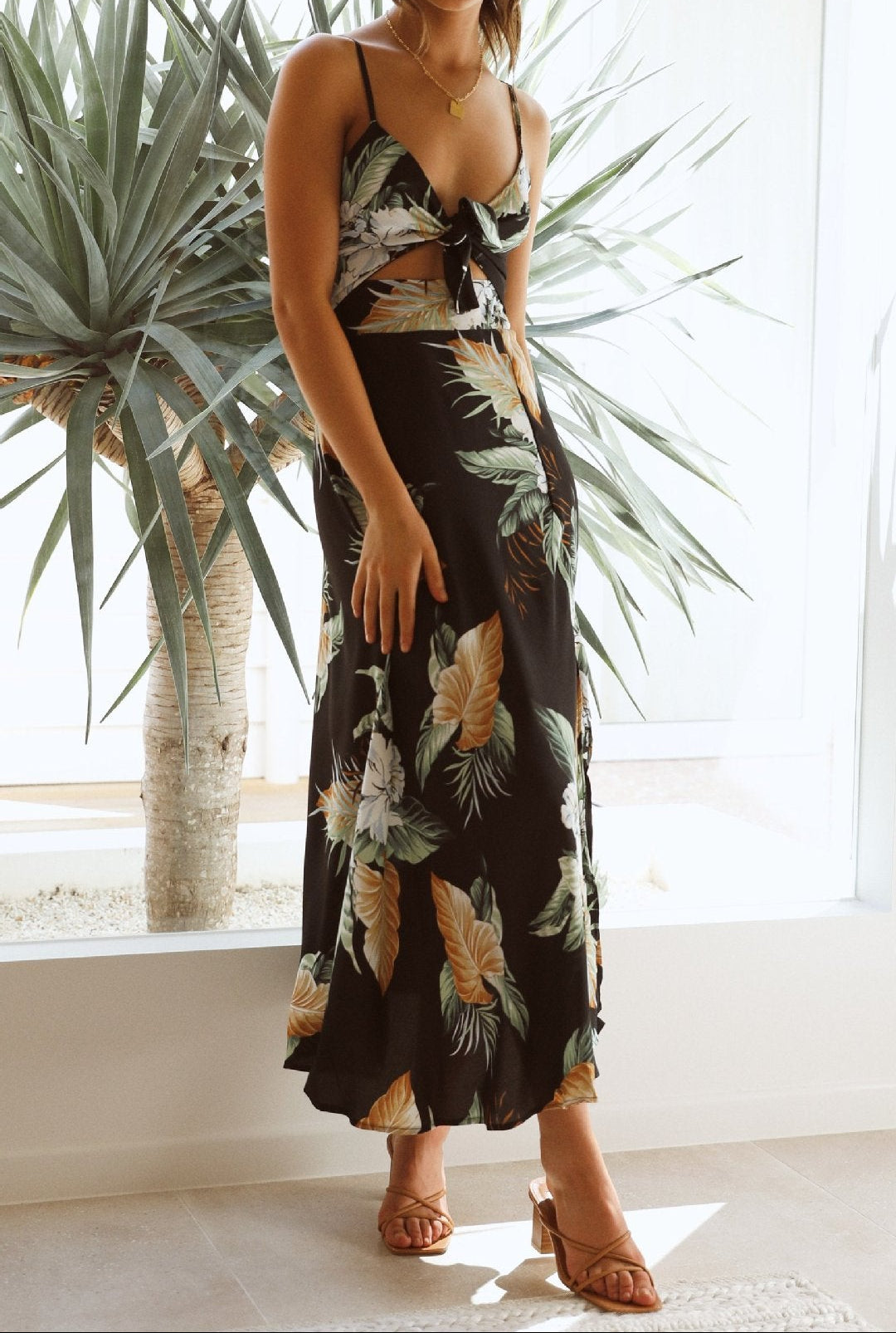Boho Print Split Strap Maxi Dress