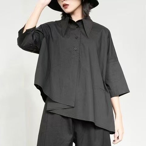 Irregular Collared Three Quarter Sleeve Lightweight Shirt