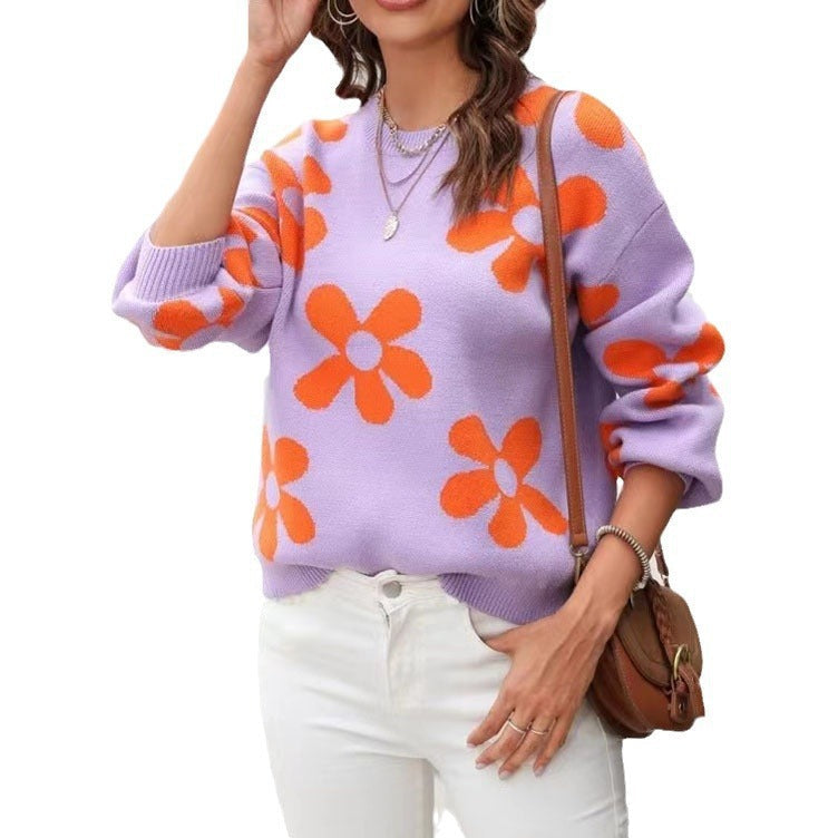 Floral Print Oversized Knit Sweater