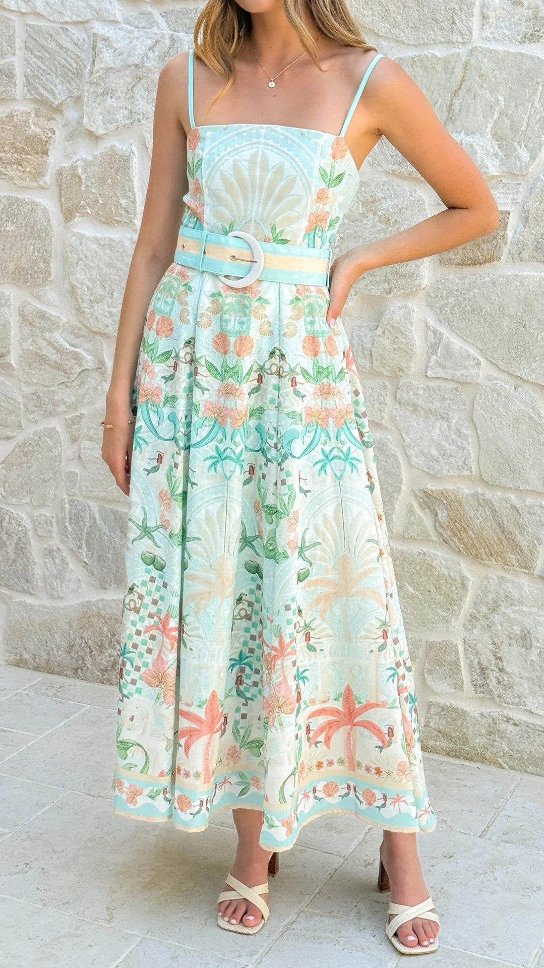 Floral Linen Sleeveless Maxi Dress Women