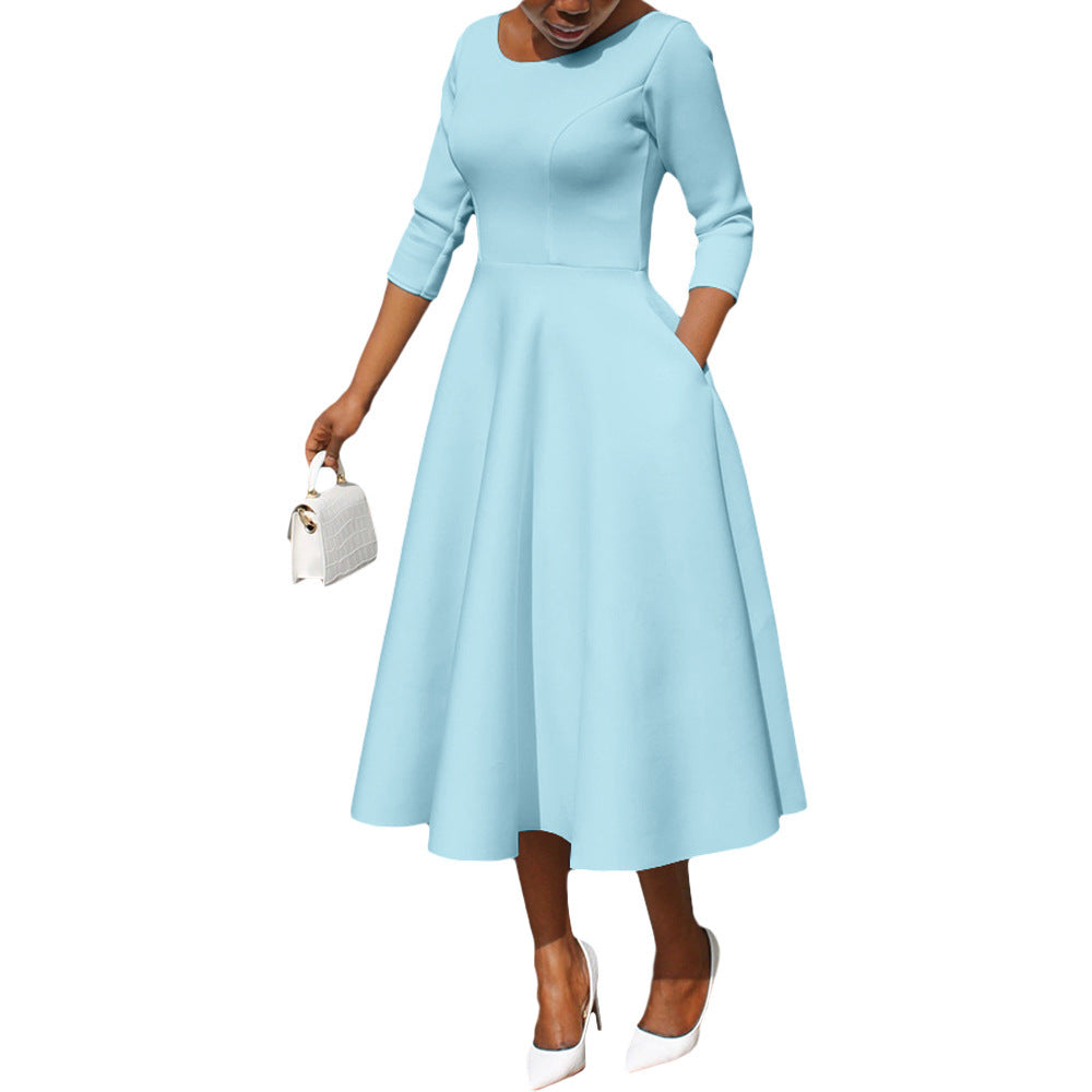 Solid U-Neck Pocket Maxi Dress