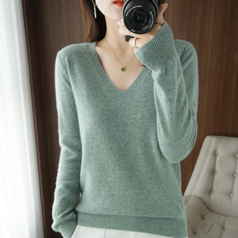 V Neck Lightweight Knit Slim Fit Pullover Sweater
