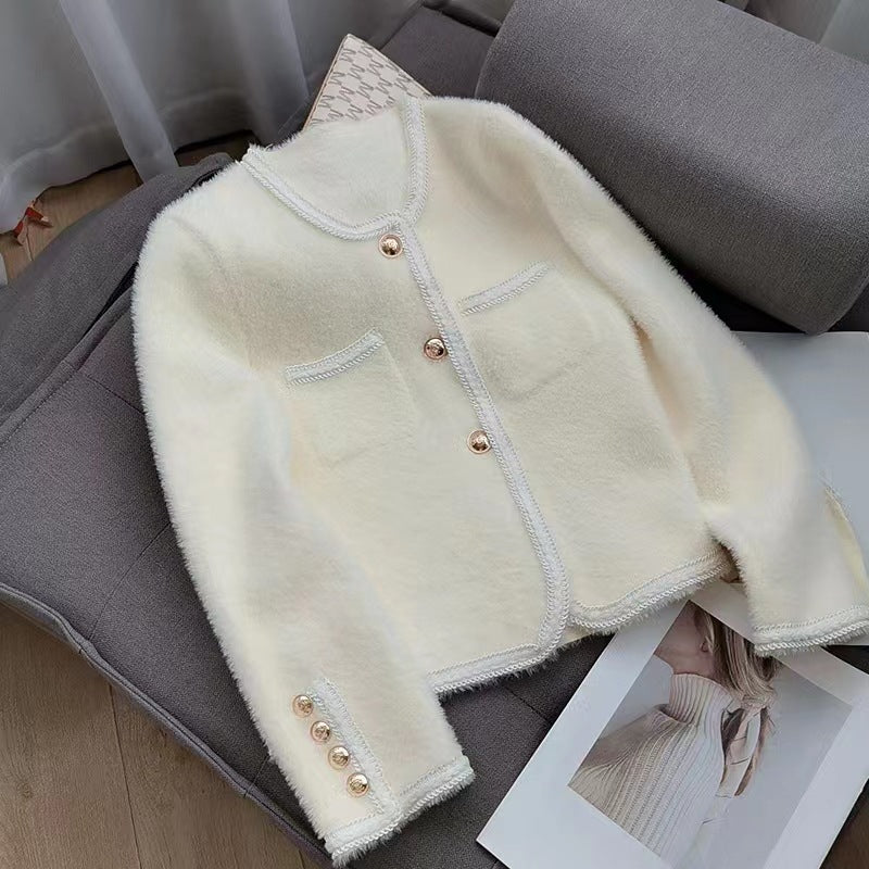 Elegant Faux Mink Knit Cardigan