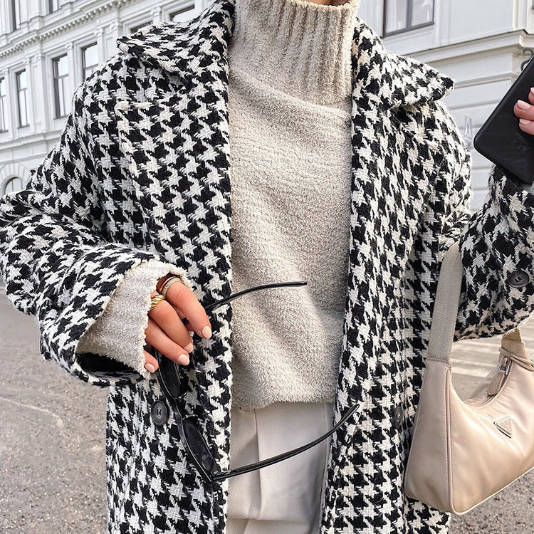 Houndstooth Longline Tailored Trench Coat