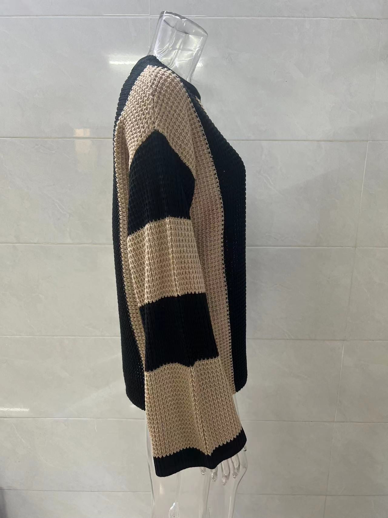 Striped Knit Sweater Women Crew Neck Pullover