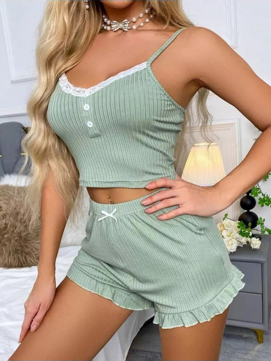 Women's Lace Trim Cami Pajama Set with Shorts