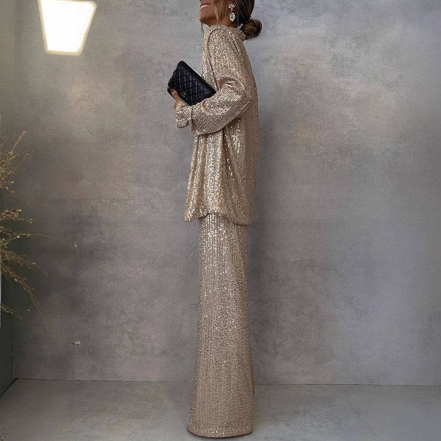 Sequin Statement Jacket and Straight-Leg Pants Set
