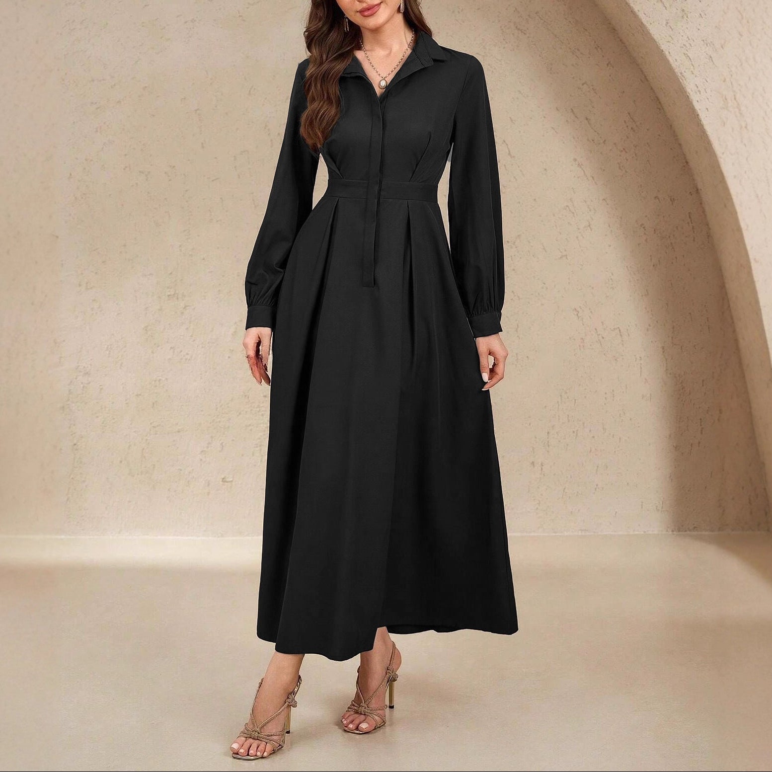 Button-Down Long Sleeve Midi Dress