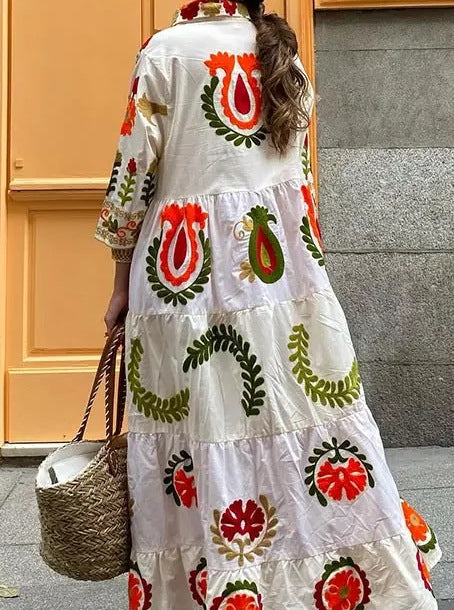 V Neck Printed Long Sleeve Street Style Dress