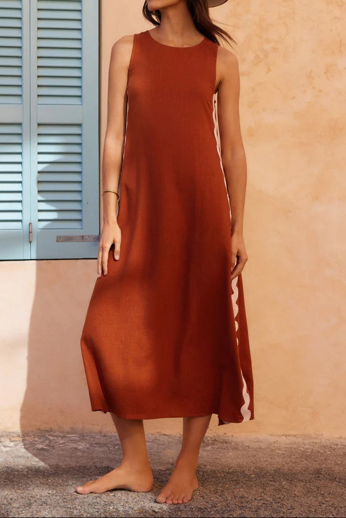 Women's Lace Patchwork Sleeveless Midi Dress Casual Solid