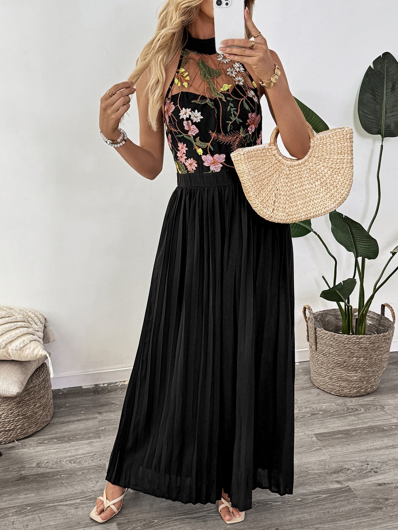 Women Lace Halter Wide Leg Jumpsuit