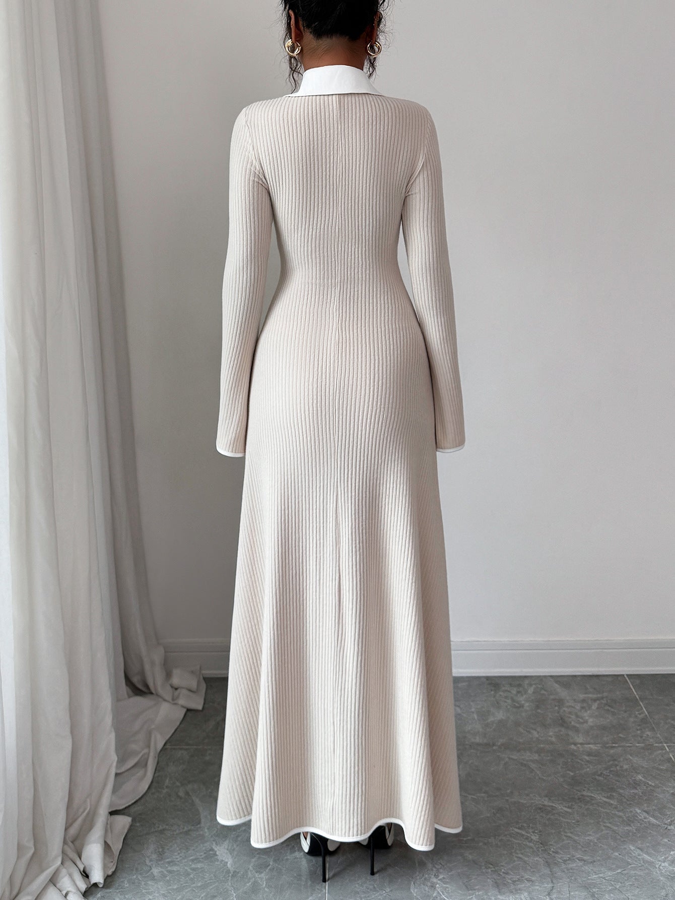 Minimalist Solid Long Sleeve Maxi Dress